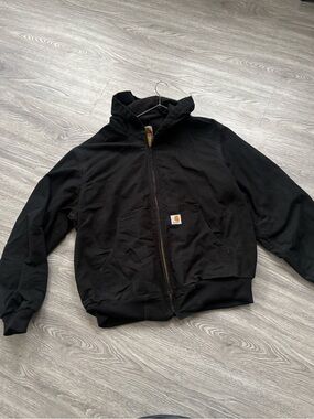 Vintage Carhartt J131 BLK Duck Canvas Thermal Lined Hooded Jacket - Men's L